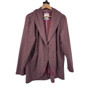 Anthropologie Womens Lilka Fleece Cocoon Button Jacket XL Oversized Burgundy